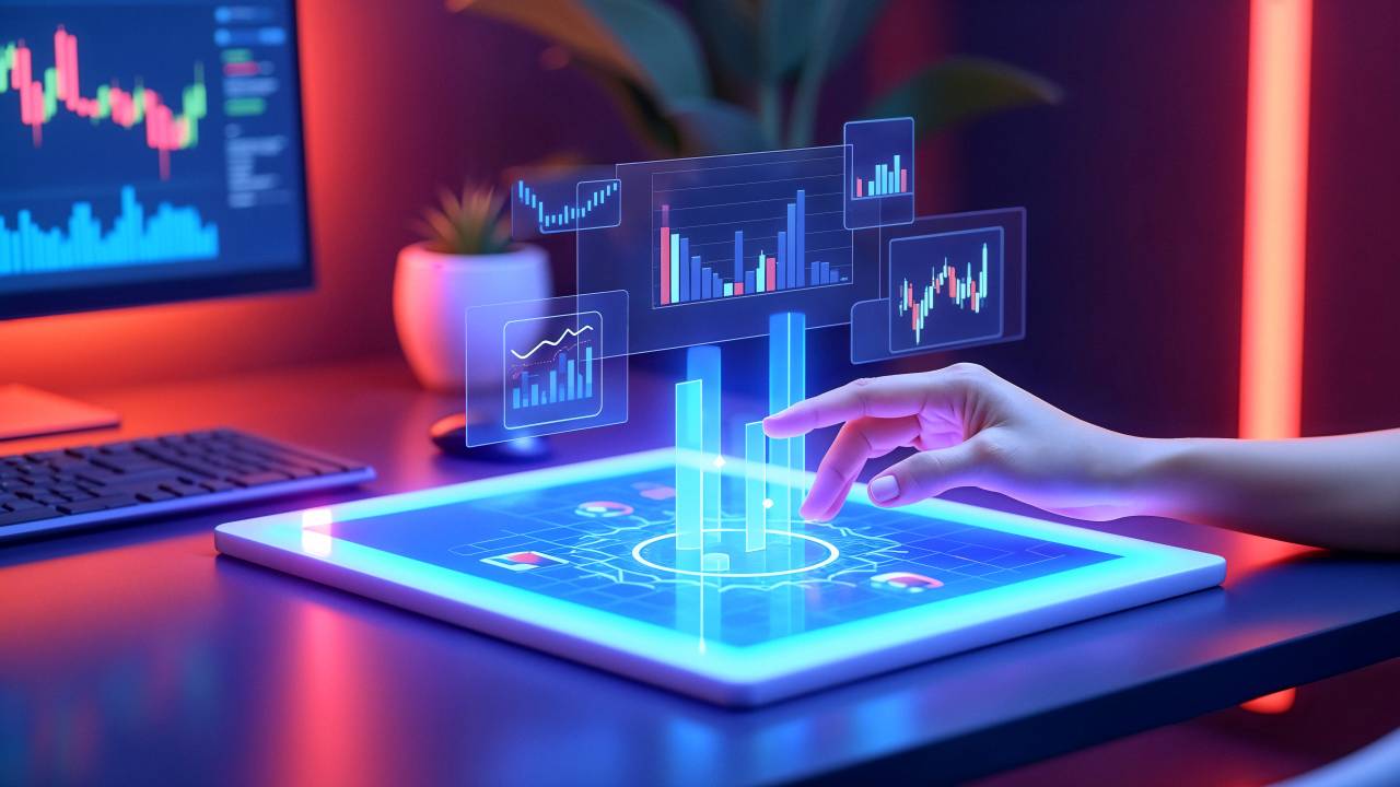 futuristic computer and someone tapping it