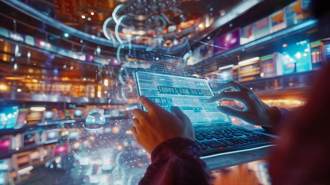 futuristic computer showing financial stuff