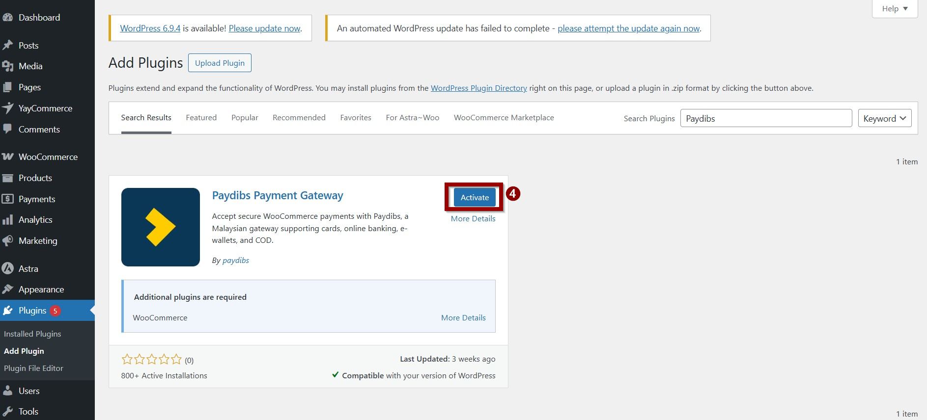 Steps to activate Paydibs plugin in WordPress