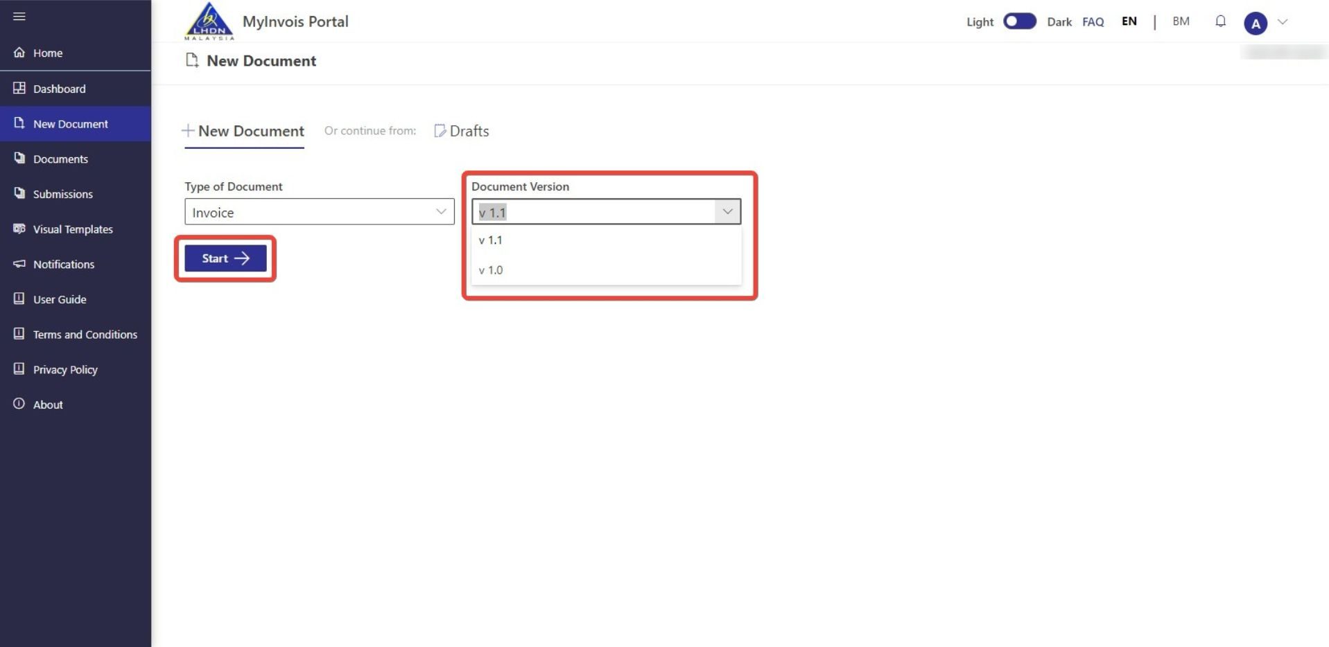 Step 1 submitting consolidated einvoice on MyInvois Portal