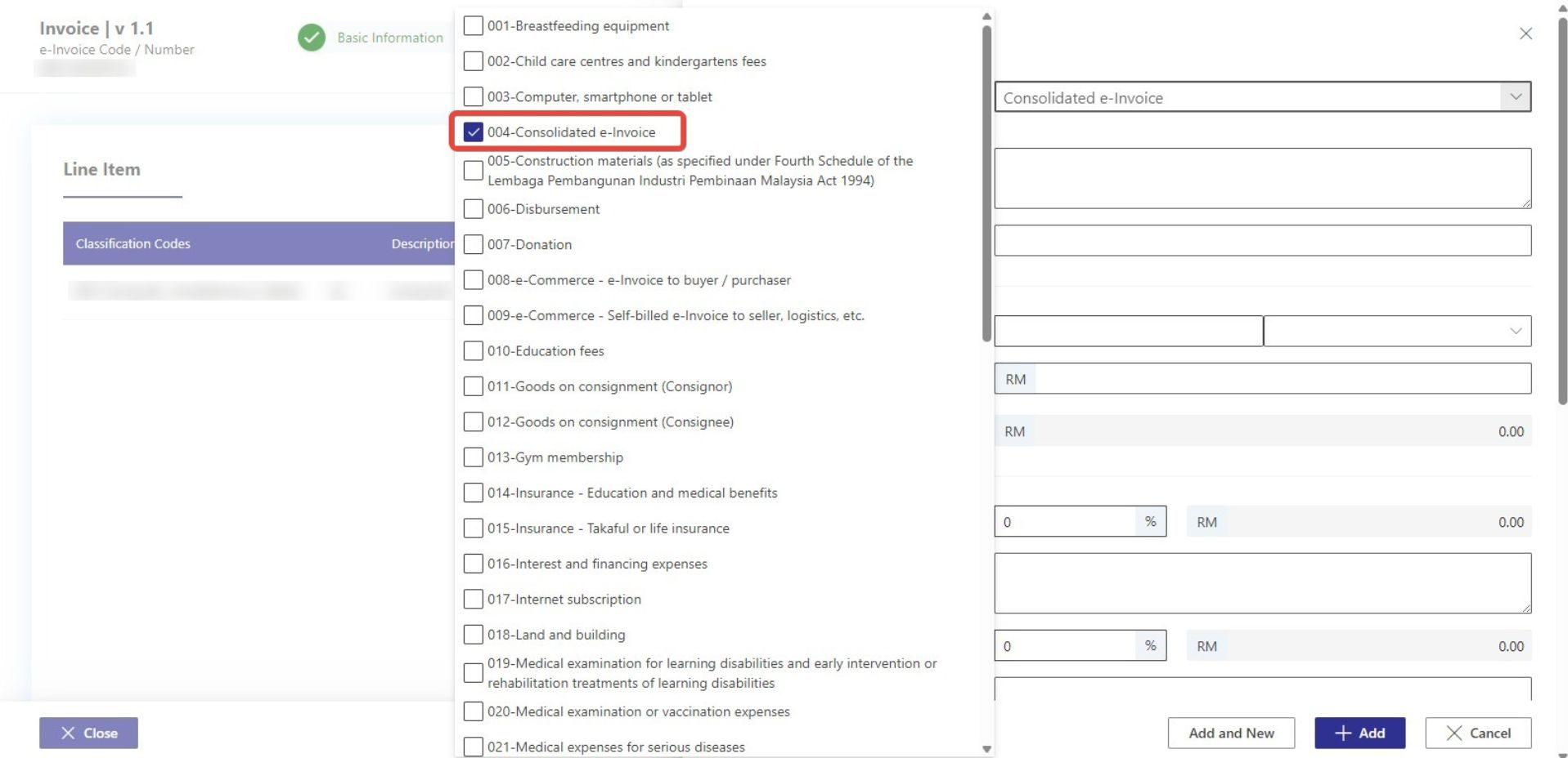 Step 3 to log the consolidated line item it tick 004:consolidated eInvoice