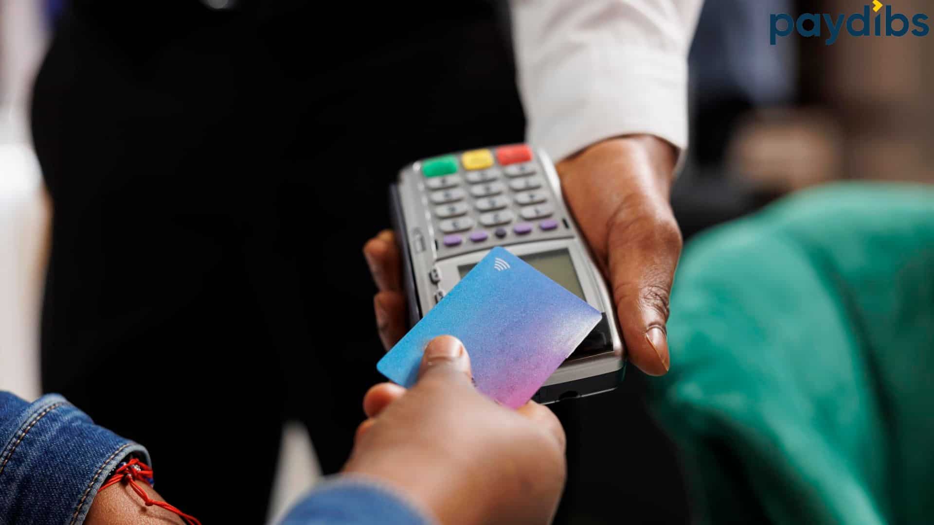 people using modern pos machine pay wave with cards